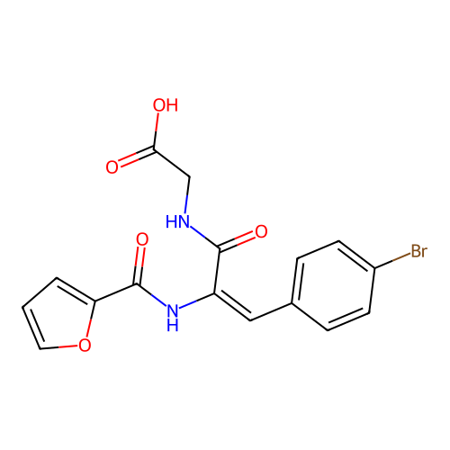 N-{(2E)-3-(4-bromophenyl)-2-[(furan-2-ylcarbonyl)amino]prop-2-enoyl}glycine structure