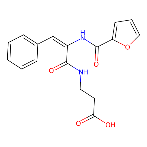 (E)-3-(2-(furan-2-carboxamido)-3-phenylacrylamido)propanoic acid structure