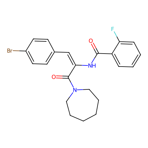 (E)-N-(3-(azepan-1-yl)-1-(4-bromophenyl)-3-oxoprop-1-en-2-yl)-2-fluorobenzamide structure