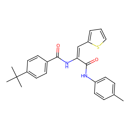 (E)-4-(tert-butyl)-N-(3-oxo-1-(thiophen-2-yl)-3-(p-tolylamino)prop-1-en-2-yl)benzamide structure