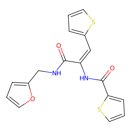 (2E)-N-(2-furylmethyl)-3-(2-thienyl)-2-(2-thienylcarbonylamino)prop-2-enamide structure