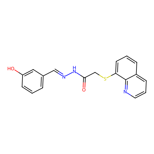 N'-[(E)-(3-hydroxyphenyl)methylidene]-2-(quinolin-8-ylsulfanyl)acetohydrazide structure