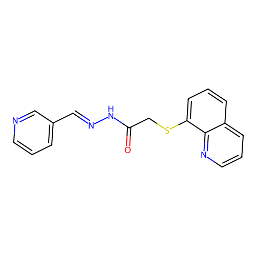 N-(3-pyridylmethyleneamino)-2-(8-quinolylthio)acetamide structure