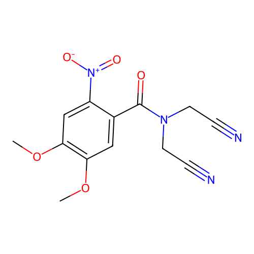 N,N-bis(cyanomethyl)-4,5-dimethoxy-2-nitrobenzamide structure