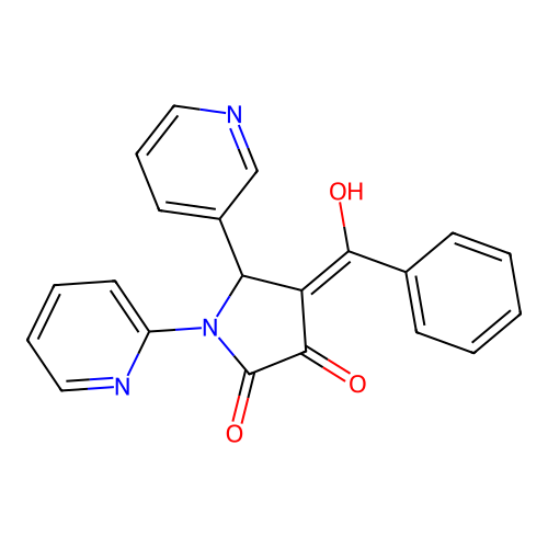 (4E)-4-[hydroxy(phenyl)methylidene]-1-pyridin-2-yl-5-pyridin-3-ylpyrrolidine-2,3-dione structure