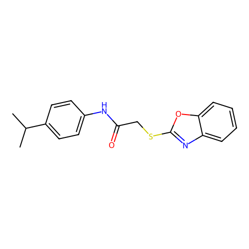 2-benzoxazol-2-ylthio-N-[4-(methylethyl)phenyl]acetamide structure