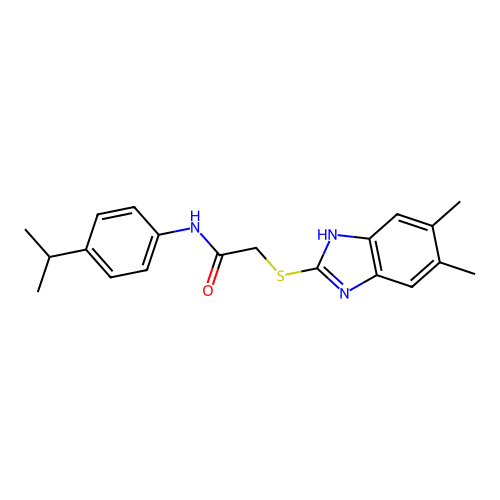 2-((5,6-dimethyl-1H-benzo[d]imidazol-2-yl)thio)-N-(4-isopropylphenyl)acetamide structure