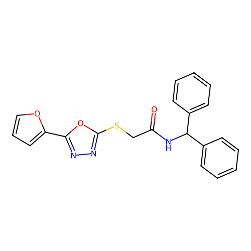 N-(diphenylmethyl)-2-{[5-(furan-2-yl)-1,3,4-oxadiazol-2-yl]sulfanyl}acetamide structure
