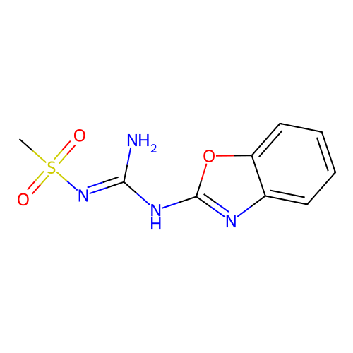 N-[(E)-amino(1,3-benzoxazol-2-ylamino)methylidene]methanesulfonamide structure