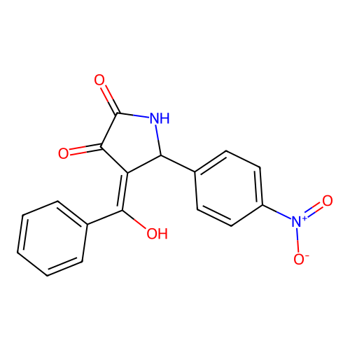 (4E)-4-[hydroxy(phenyl)methylidene]-5-(4-nitrophenyl)pyrrolidine-2,3-dione structure