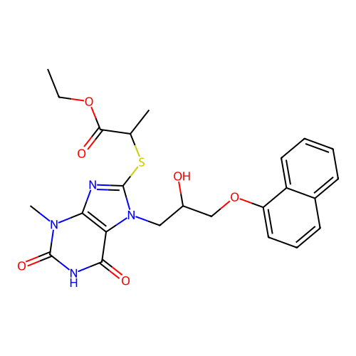 ethyl 2-({7-[2-hydroxy-3-(naphthalen-1-yloxy)propyl]-3-methyl-2,6-dioxo-2,3,6,7-tetrahydro-1H-purin-8-yl}sulfanyl)propanoate structure