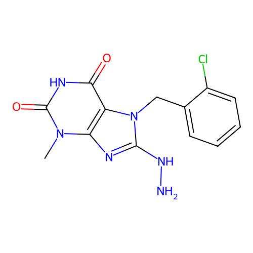 7-(2-chlorobenzyl)-8-hydrazinyl-3-methyl-3,7-dihydro-1H-purine-2,6-dione structure