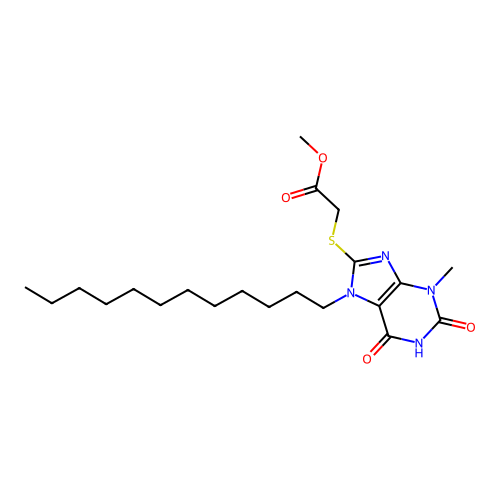 Methyl 2-(7-dodecyl-3-methyl-2,6-dioxopurin-8-yl)sulfanylacetate structure