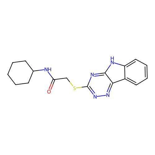 N-cyclohexyl-2-(5H-[1,2,4]triazino[5,6-b]indol-3-ylsulfanyl)acetamide structure