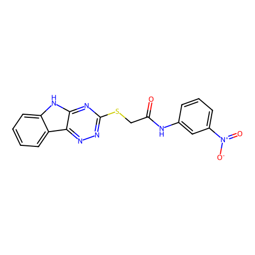 2-((5H-[1,2,4]Triazino[5,6-b]indol-3-yl)thio)-N-(3-nitrophenyl)acetamide structure