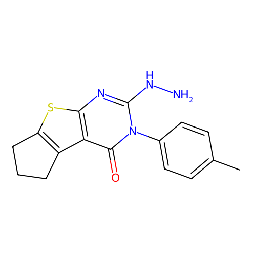 2-hydrazinyl-3-(p-tolyl)-6,7-dihydro-3H-cyclopenta[4,5]thieno[2,3-d]pyrimidin-4(5H)-one structure