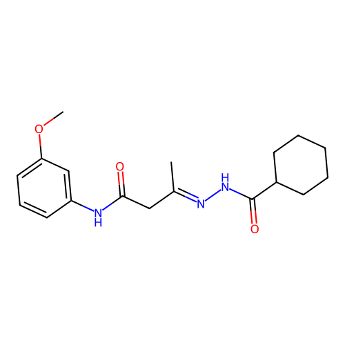 3-(Cyclohexanecarbonyl-hydrazono)-N-(3-methoxy-phenyl)-butyramide structure