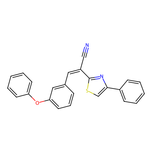 (2Z)-3-(3-phenoxyphenyl)-2-(4-phenyl-1,3-thiazol-2-yl)prop-2-enenitrile structure