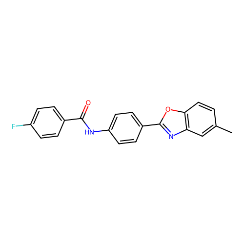 4-fluoro-N-[4-(5-methyl-1,3-benzoxazol-2-yl)phenyl]benzamide structure