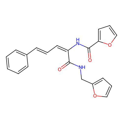 Furan-2-carboxylic acid {(1E,3E)-1-[(furan-2-ylmethyl)-carbamoyl]-4-phenyl-buta-1,3-dienyl}-amide structure