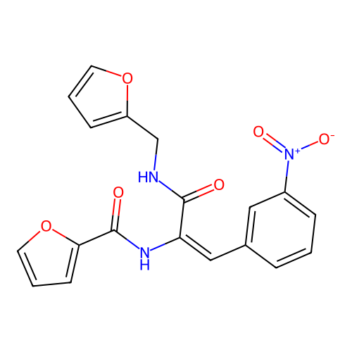 (E)-N-(3-((furan-2-ylmethyl)amino)-1-(3-nitrophenyl)-3-oxoprop-1-en-2-yl)furan-2-carboxamide structure