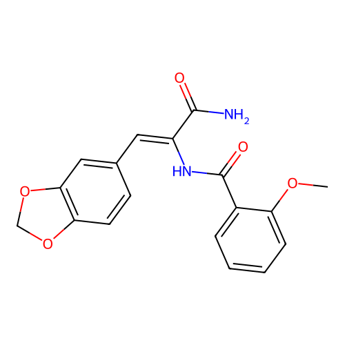 N-[(1Z)-3-amino-1-(1,3-benzodioxol-5-yl)-3-oxoprop-1-en-2-yl]-2-methoxybenzamide structure