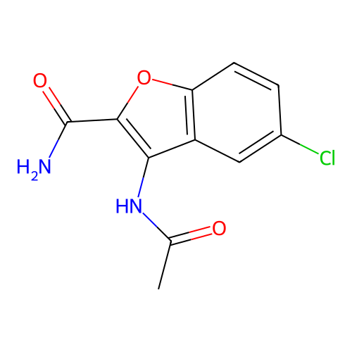 3-(Acetylamino)-5-chloro-1-benzofuran-2-carboxamide structure