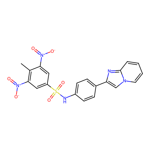 N-(4-(imidazo[1,2-a]pyridin-2-yl)phenyl)-4-methyl-3,5-dinitrobenzenesulfonamide structure