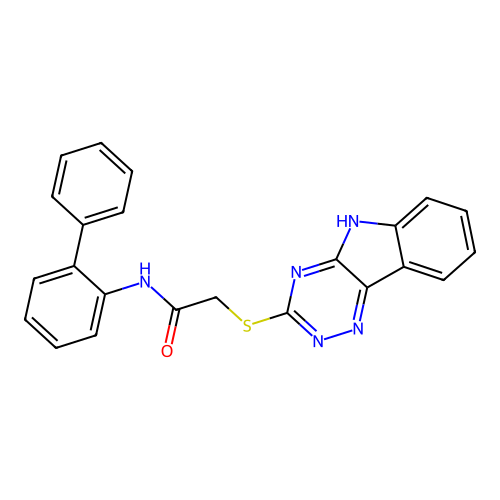 2-((5H-[1,2,4]Triazino[5,6-b]indol-3-yl)thio)-N-([1,1'-biphenyl]-2-yl)acetamide structure