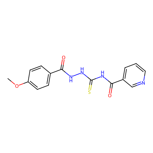 N-[[(4-methoxybenzoyl)amino]carbamothioyl]pyridine-3-carboxamide structure