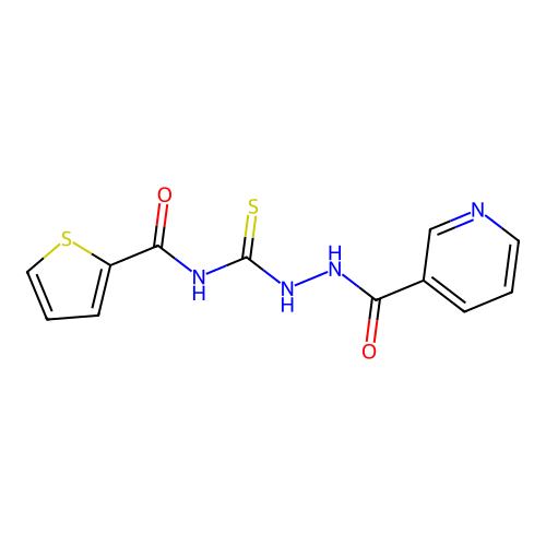N-{[2-(pyridin-3-ylcarbonyl)hydrazinyl]carbonothioyl}thiophene-2-carboxamide structure