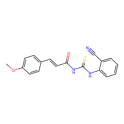 (2E)-N-[(2-cyanophenyl)carbamothioyl]-3-(4-methoxyphenyl)prop-2-enamide structure