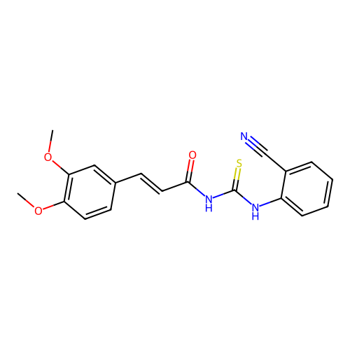 (2E)-N-[(2-cyanophenyl)carbamothioyl]-3-(3,4-dimethoxyphenyl)prop-2-enamide structure