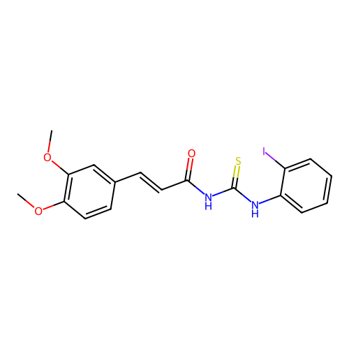 (2E)-3-(3,4-dimethoxyphenyl)-N-[(2-iodophenyl)carbamothioyl]prop-2-enamide structure