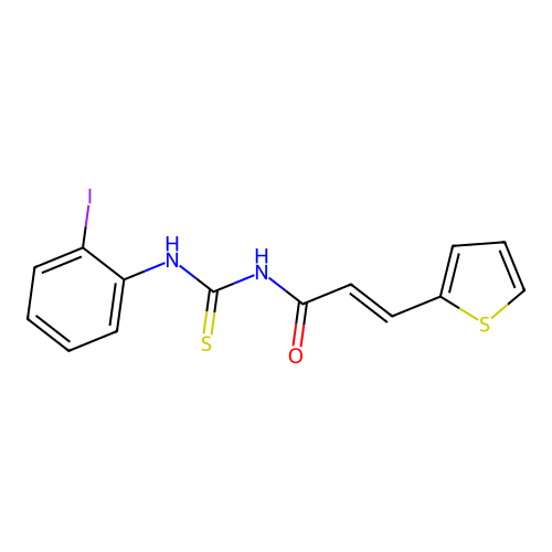 (2E)-N-[(2-iodophenyl)carbamothioyl]-3-(thiophen-2-yl)prop-2-enamide structure
