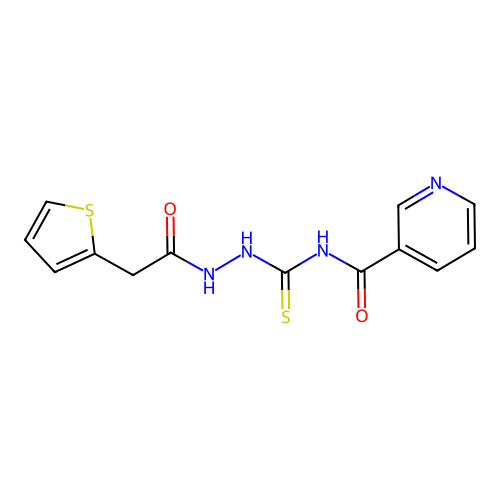N-{[2-(thiophen-2-ylacetyl)hydrazinyl]carbonothioyl}pyridine-3-carboxamide structure