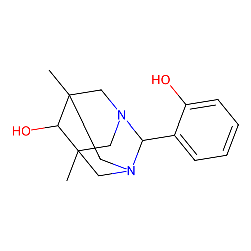 2-(2-Hydroxyphenyl)-5,7-dimethyl-1,3-diazatricyclo[3.3.1.1~3,7~]decan-6-ol structure
