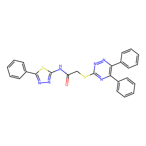 2-((5,6-DI-PH-1,2,4-Triazin-3-YL)thio)-N-(5-PH-1,3,4-thiadiazol-2-YL)acetamide structure