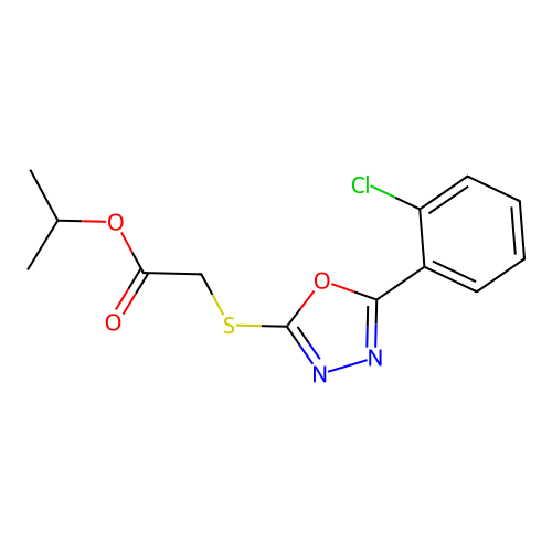 Methylethyl 2-[5-(2-chlorophenyl)-1,3,4-oxadiazol-2-ylthio]acetate structure