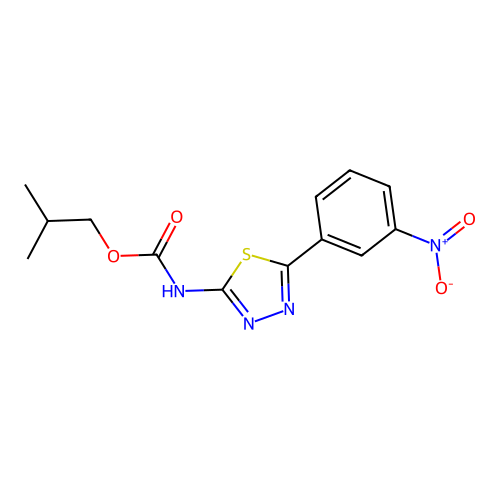 2-methylpropyl [(2E)-5-(3-nitrophenyl)-1,3,4-thiadiazol-2(3H)-ylidene]carbamate structure