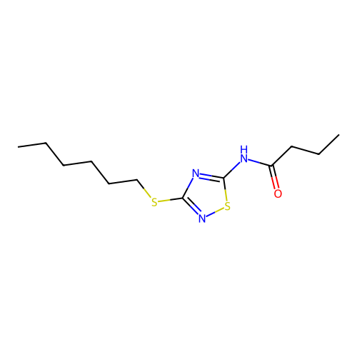 N-[3-(hexylsulfanyl)-1,2,4-thiadiazol-5-yl]butanamide structure