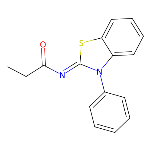 N-(3-phenyl-1,3-benzothiazol-2-ylidene)propanamide structure