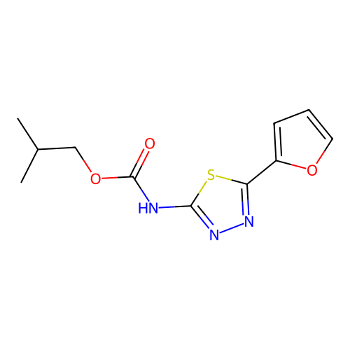 2-methylpropyl [(2Z)-5-(furan-2-yl)-1,3,4-thiadiazol-2(3H)-ylidene]carbamate structure