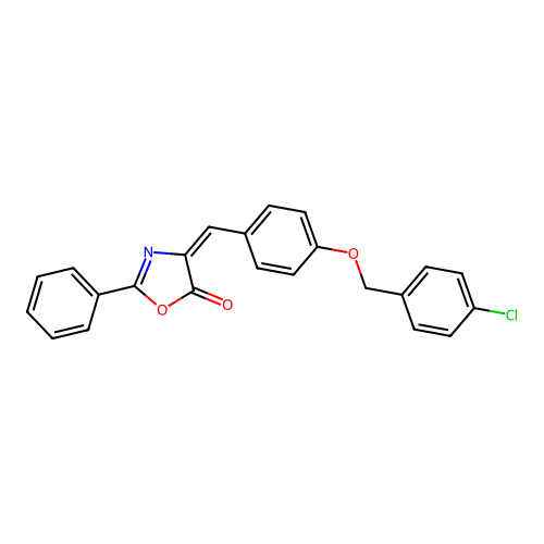 (4E)-4-{4-[(4-chlorobenzyl)oxy]benzylidene}-2-phenyl-1,3-oxazol-5(4H)-one structure