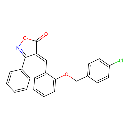 (E)-4-(2-((4-chlorobenzyl)oxy)benzylidene)-3-phenylisoxazol-5(4H)-one structure