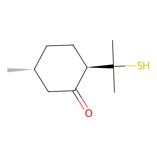 (2R,5R)-5-methyl-2-(2-sulfanylpropan-2-yl)cyclohexan-1-one structure