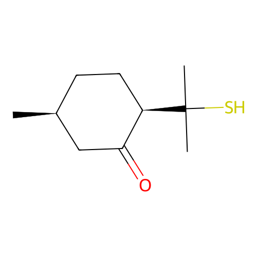 rel-(2R,5S)-2-(1-Mercapto-1-methylethyl)-5-methylcyclohexanone structure