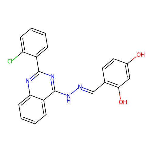 4-((2-(2-(2-Chlorophenyl)quinazolin-4-yl)hydrazono)methyl)benzene-1,3-diol structure