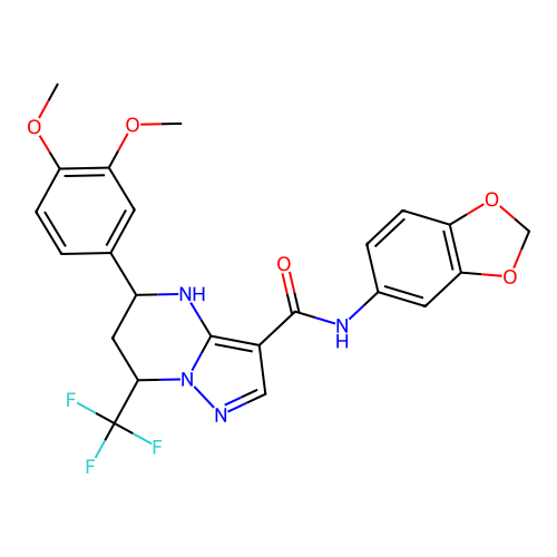 N-(1,3-benzodioxol-5-yl)-5-(3,4-dimethoxyphenyl)-7-(trifluoromethyl)-1,5,6,7-tetrahydropyrazolo[1,5-a]pyrimidine-3-carboxamide structure
