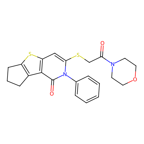 3-{[2-(morpholin-4-yl)-2-oxoethyl]sulfanyl}-2-phenyl-2,6,7,8-tetrahydro-1H-cyclopenta[4,5]thieno[3,2-c]pyridin-1-one structure